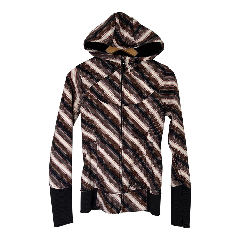 Burton Dryride Snowboard Jacket Women's Size XS White Brown Striped Hooded Ski